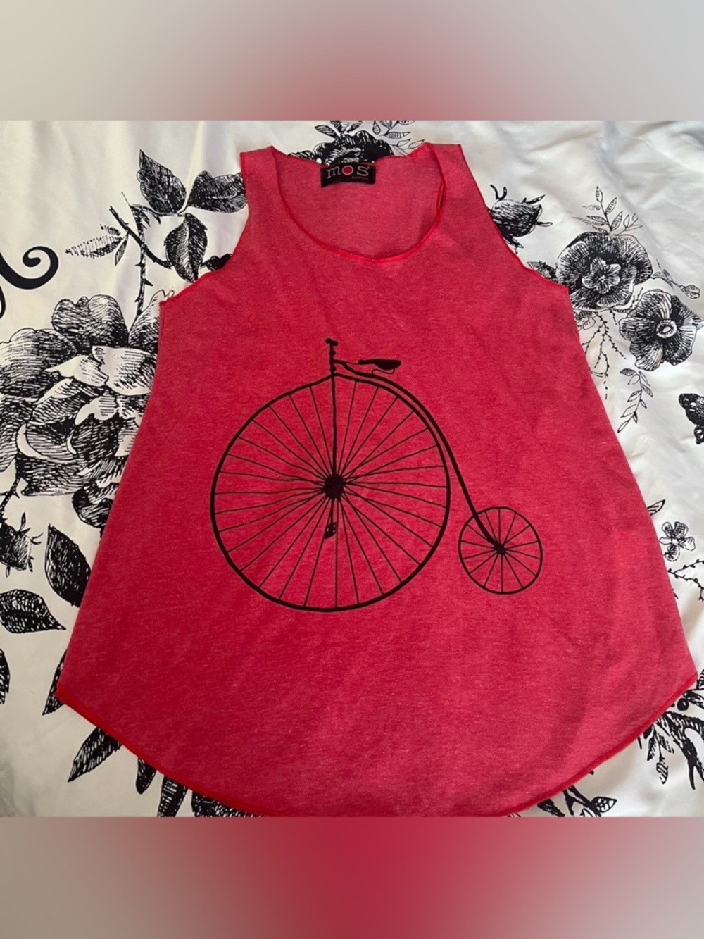 red graphic tank top • vintage bike print